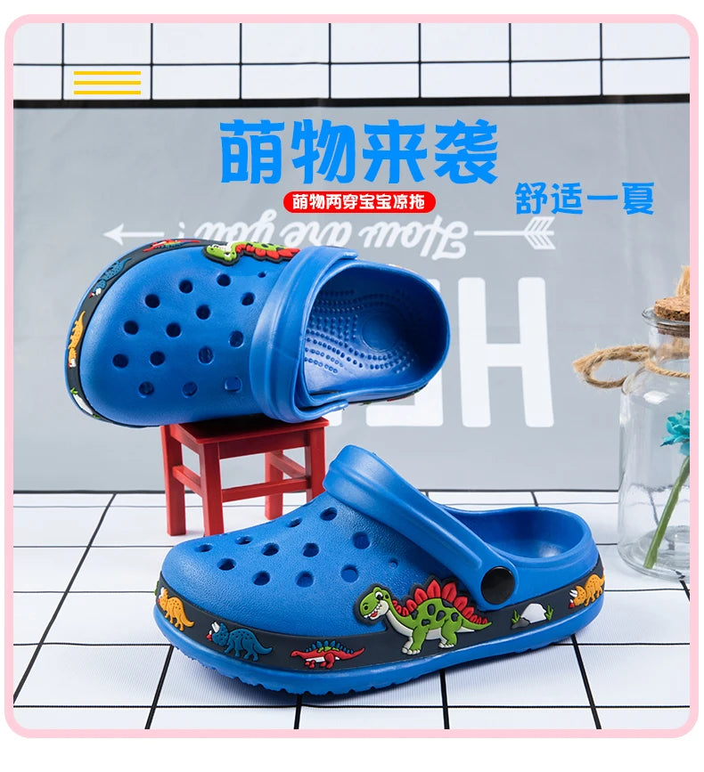 Children Shoes Baby Boys Slippers Cartoon Excavator Print Clogs Summer Breathable Soft Indoor Sports Boy Slippers