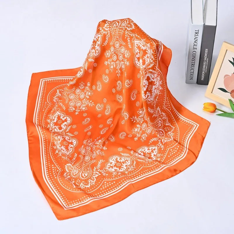 Versatile Women Professional Neck Scarf 70cm Black Paisley Printed Hip Hop Bandana Square Scarf Headwear Hairwrap