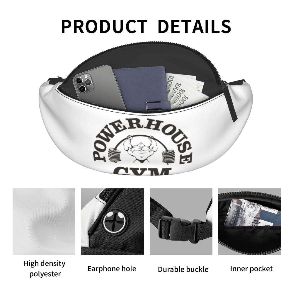 Powerhouse Gym Fanny Bag Custom Bodybuilders Fitness Crossbody Waist Pack Men Women Cycling Camping Phone Money Pouch