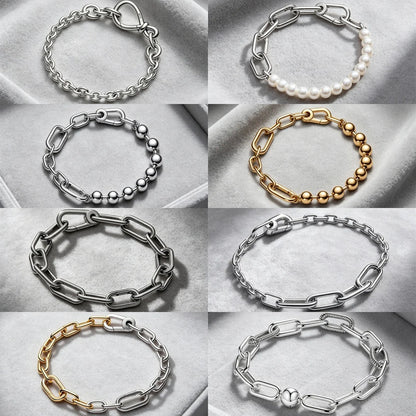 Hot Sale Original Me Bracelet Fit Charm Beads Round Beads For Women 925 Sterling Silver Luxury femme Bracelet Jewelry Trinkets