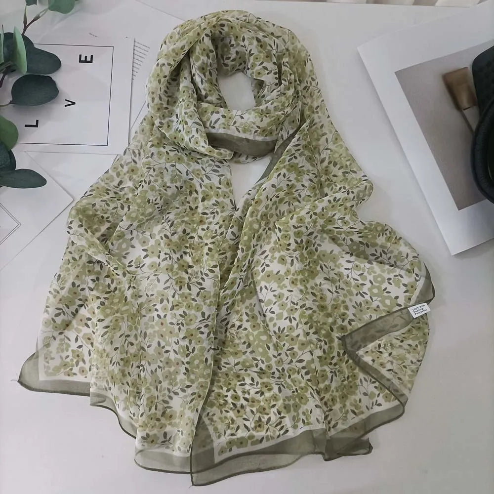 Small Flower Full of Stars Print Women Elegant Chiffon Georgette Bandana Scarf Summer Beach Sunscreen Thin Hijab Shawl
