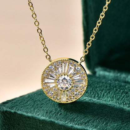 Rrjzz 5mm D-Color Mossanite Women Pendant Necklace with GRA Jewelry Gifts Lucky Disc-shaped Trapezoidal CZ Lab Diamond Necklace