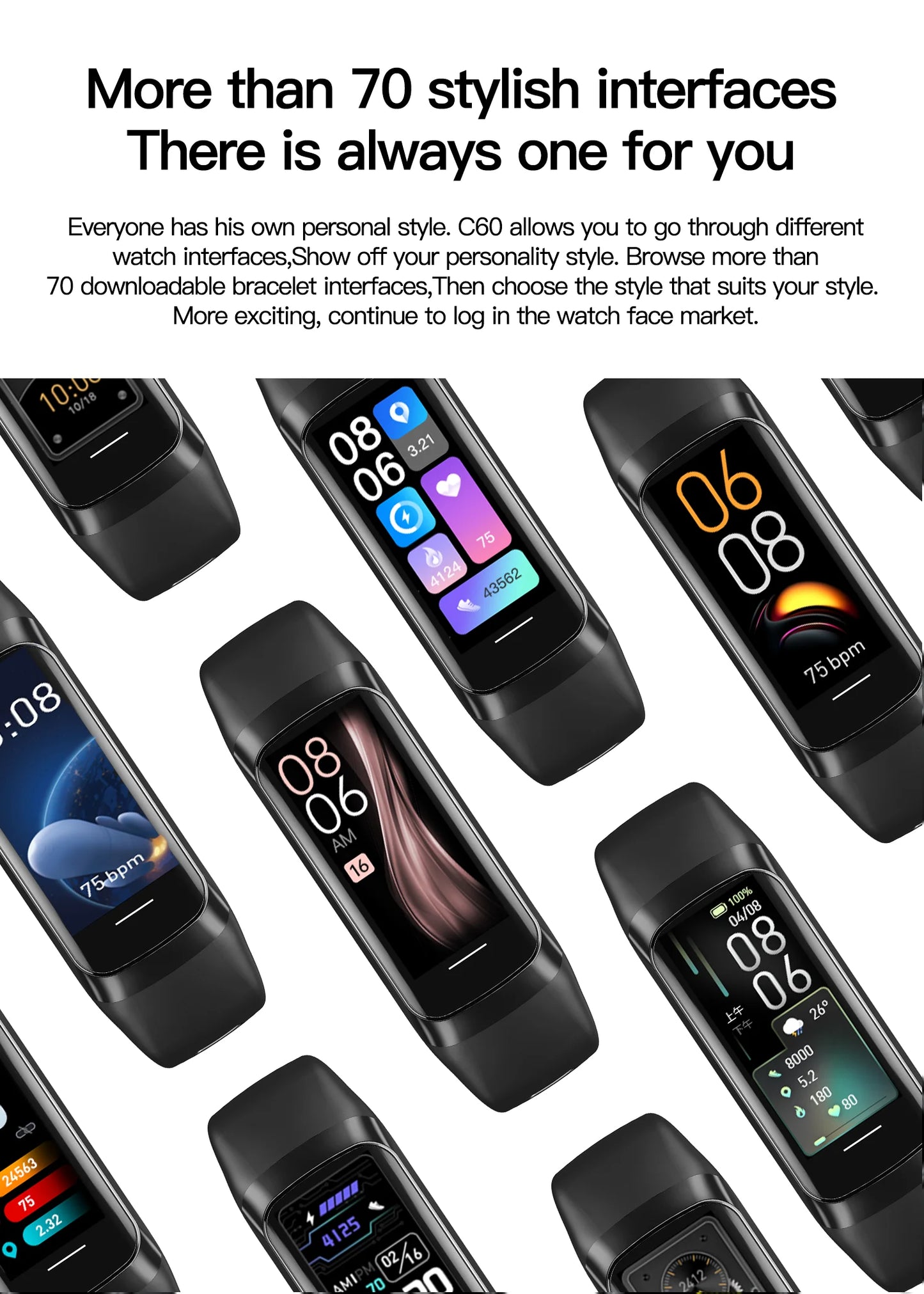 LIGE 1.1 Inch Amoled Heart Rate Monitor Smart Bracelet Wristband Slim Smart Watch Men Women Waterproof  Fitness Tracker Band