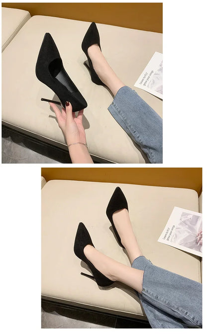 Spring and Autumn New Black High Heels Female Shallow Mouth Pointed Thin with Sexy Temperament Single Shoes Zapatos De Mujer