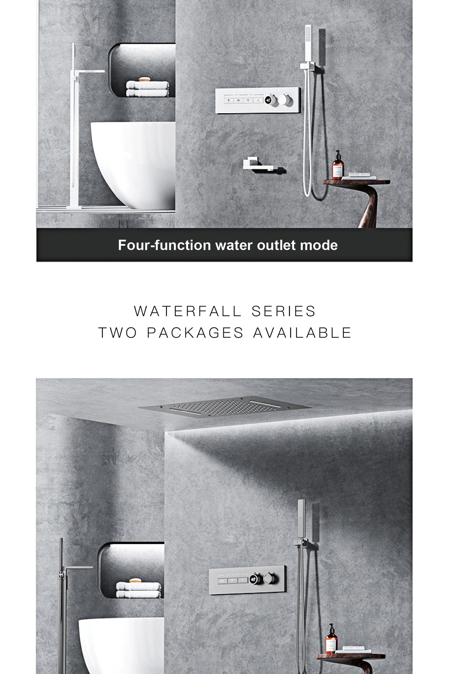 Luxury Black Brass Shower System Wall-Mounted LED Digital Display Design Cold & Hot Dual-Control 4-Function Ceiling Shower Tap