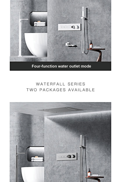 Luxury Black Brass Shower System Wall-Mounted LED Digital Display Design Cold & Hot Dual-Control 4-Function Ceiling Shower Tap