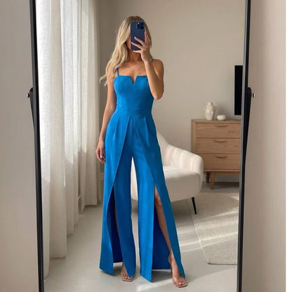 Commute Sling Jumpsuits Women Square Neck High Waist Split Solid Jumpsuit Female 2026 Summer New Fashion Soft Streetwears Lady