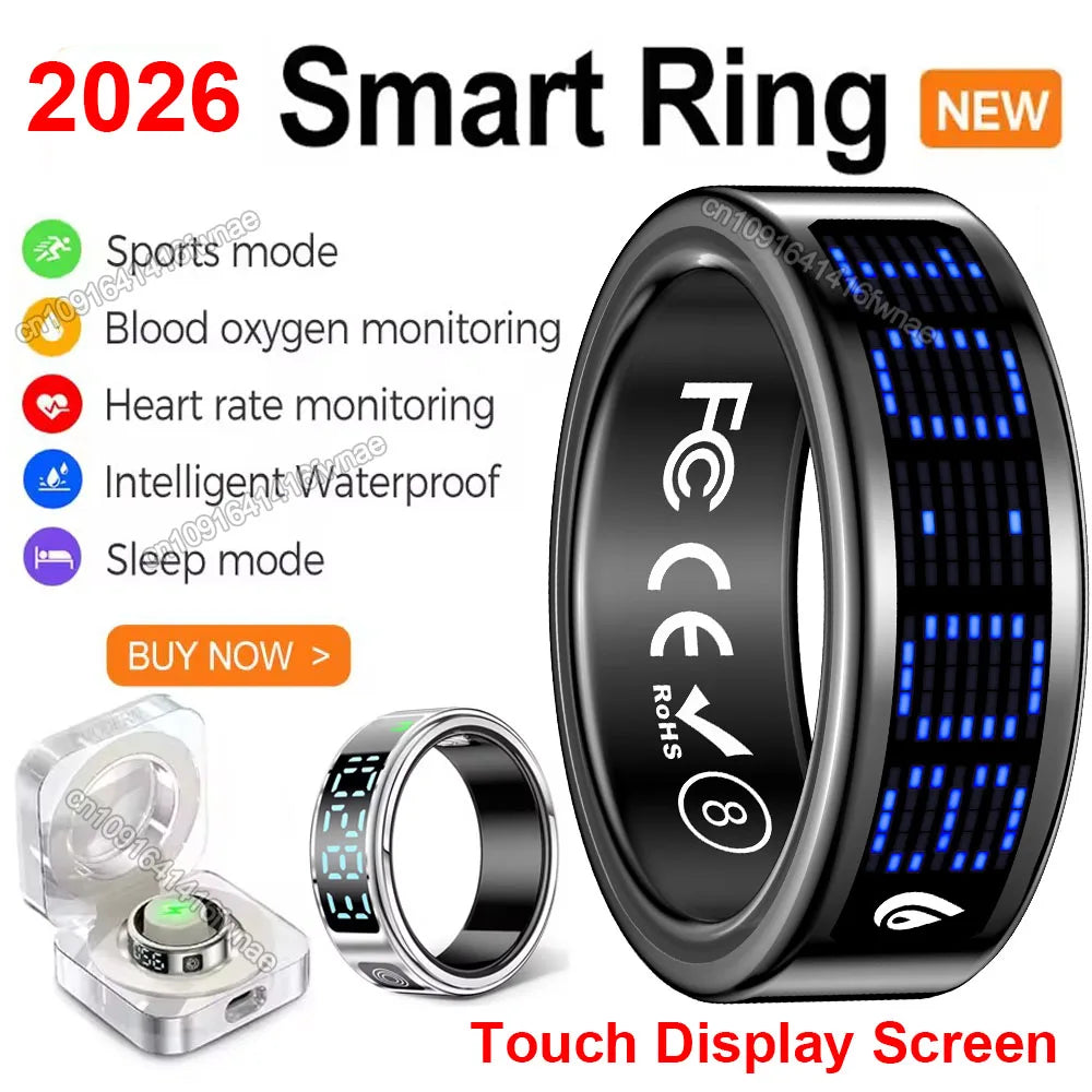 2026 Smart Ring with Touch Display Screen, Wireless Charging, Health Manager, 5 ATM Waterproof For Men Women Smart Rings R12 R08