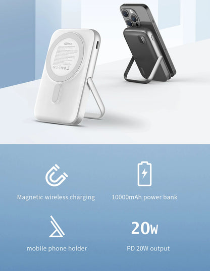 IDMIX Power Bank Magnetic Wireless Charging 10000mAh Portable with Bracket Power Bank for iPhone 12 13 14 15 and Android Phone