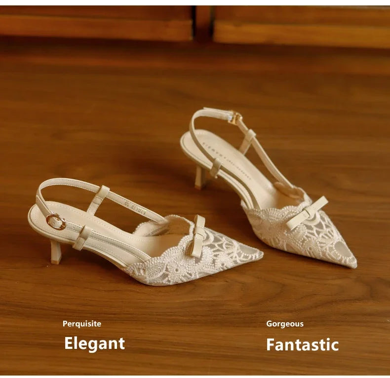 Bow Women's Pointed Toe Sandals Sexy High Heels Fashion Shoes Stilettos Party Slides Sexy Pumps Dress Mujer Zapatos