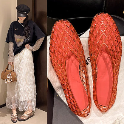 New V-mouth Crystal Jelly Shoes Fashionable, Versatile, Comfortable, Flat Bottom Single Shoes, Casual Sandals for Women