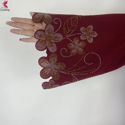 2026New Dubai Muslim Women Modest Dress Diamond Chiffon Elegant Arabic Femme Hijab African Abaya Islamic Long Sleeve Turkey Robe