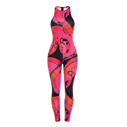 FAGADOER Fashion Rose Red Print Bodycon Jumpsuits Sexy Color Patchwork Off Shoulder Zipper Rompers Streetwear Club Playsuits New