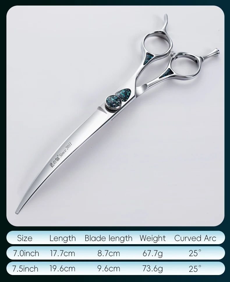 Fenice King Series 7/7.5Inch VG10 Shell Bearing Screws Dog Trimming Grooming Straight Curved Thinner Chunker Pet Scissors Tools