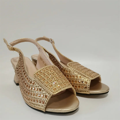 Hot Selling Blue Mid Heel Women Crystal Design Sandal with Rhinestone Bag Set For Lady Party Rhinestone Sandal Shoes F1207-3