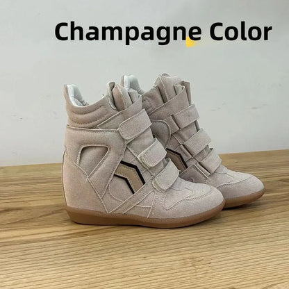 Women's Ankle Boots 2026 New Genuine Leather 8CM Hidden Heel Women Platform Sneakers Fashionable Splice Color Design Women Shoes
