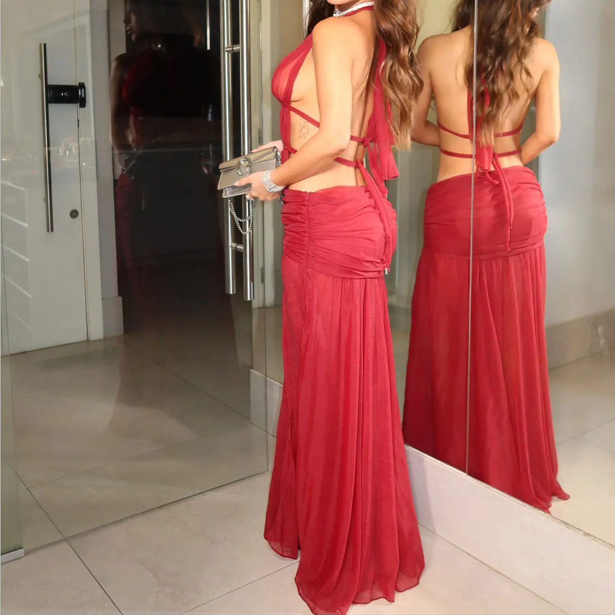 Red Maxi Dress Cover Ups Bikini 2026 Sexy Women Swimsuit Hollow Swimwear Female Bikini Set Bathing Suits Summer Suit Beachwear