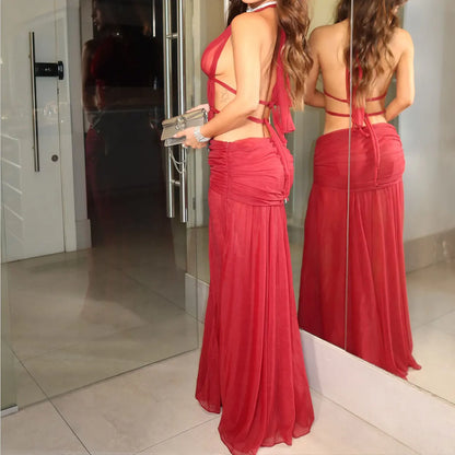 Red Maxi Dress Cover Ups Bikini 2026 Sexy Women Swimsuit Hollow Swimwear Female Bikini Set Bathing Suits Summer Suit Beachwear