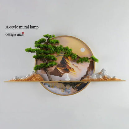 TINNY Modern LED Wall Picture Light Inside Creative Chinese Pine Landscape Mural Sconces Lamp for Home Living Bedroom Study