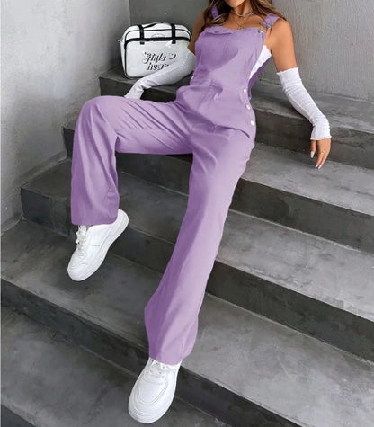 Women's Casual Bib Overalls Adjustable Shoulder Strap Pocket Wide Leg Jumpsuit Loose Straight Women Streetwear Suspender Pants