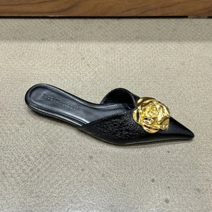 Flower Women Flats Slippers Pointed Toe Elegant Mules Shoes Fad Slingback Sandals 2025 Summer New Luxury Flip Flops Mujer Slides
