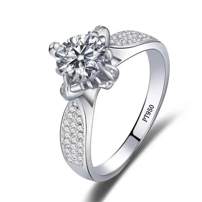 Women's Luxury PT950 Platinum Eternal Wedding Ring - 1 Carat Real GRA VVS Moissanite Diamond, Fine Jewelry