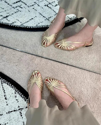 Women Plus Size Flat Gladiator Sandals Summer Sexy Luxury Gold Narrow Band Hollow Out Designer Brand Party Dress Shoes Sandalias