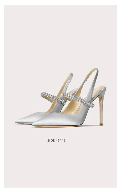 Luxury Rhinestone Pointed Toe Women Pumps Elegant Crystal Wedding Bridal Shoes Satin Silk Design Mules High Heels