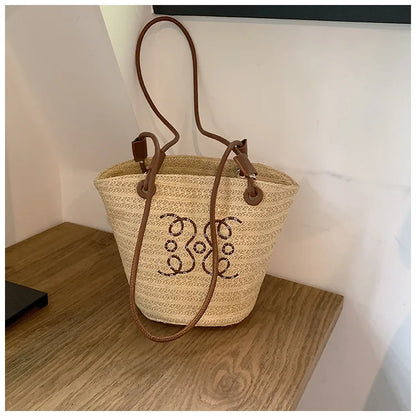 Summer New Vacation Woven Straw Bag, High Quality Seaside Beach Bag for Women, Women's Beach Bags Bucket Bag