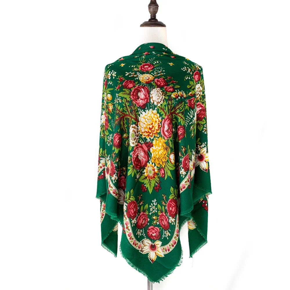 130*130cm Breathable Thin Russian Square Scarf Women Luxury Floral Print Ukrainian Shawl Babushka Handkerchief Head Wraps