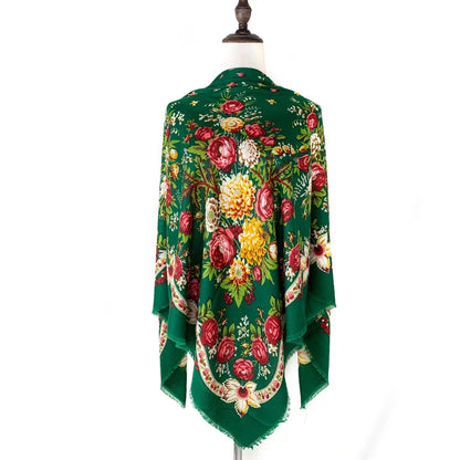 130*130cm Breathable Thin Russian Square Scarf Women Luxury Floral Print Ukrainian Shawl Babushka Handkerchief Head Wraps