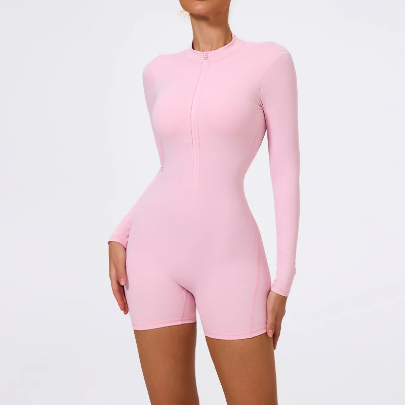 Summer V Back Scrunch One-Piece Suit Push Up Sports Jumpsuit Woman Fitness Zipper Overalls Workout Rompers Women Gym Bodysuits