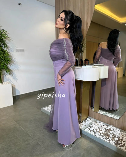 Customized Jersey Applique Cocktail Party A-line Off-the-shoulder Bespoke Occasion Gown Midi Dresses