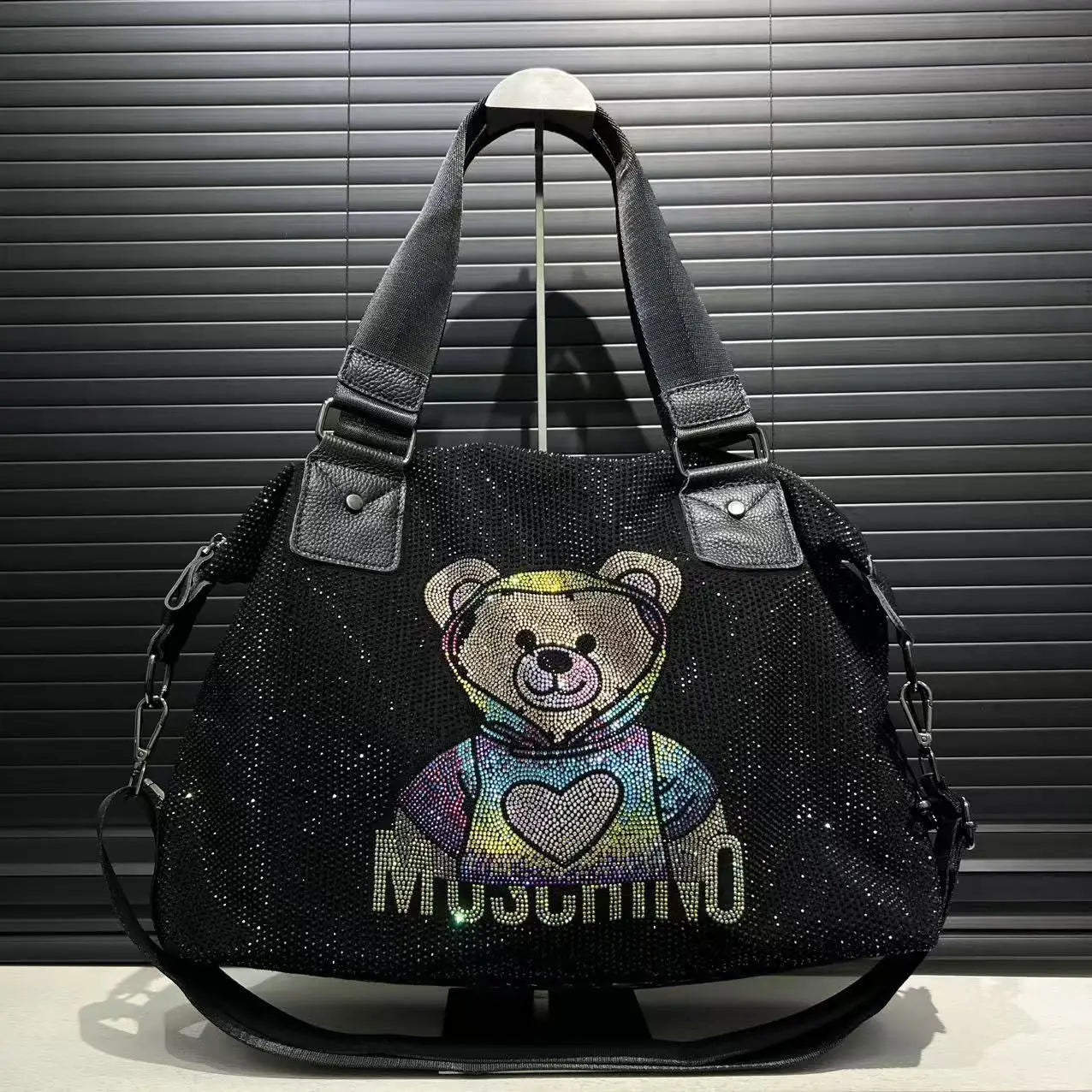 Ladies' fashionable diamond jewelry cute teddy bear handbag, large capacity, personalized, elegant, shiny shoulder bag