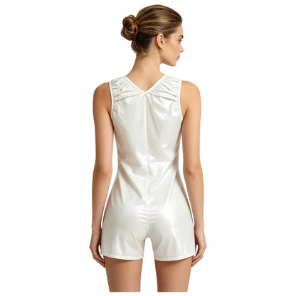 Womens Waterproof Rompers Adaptive Nightwear Glossy Sleeveless Buttons Crotch Bodysuit Sports Swimwear Special Needs Clothing