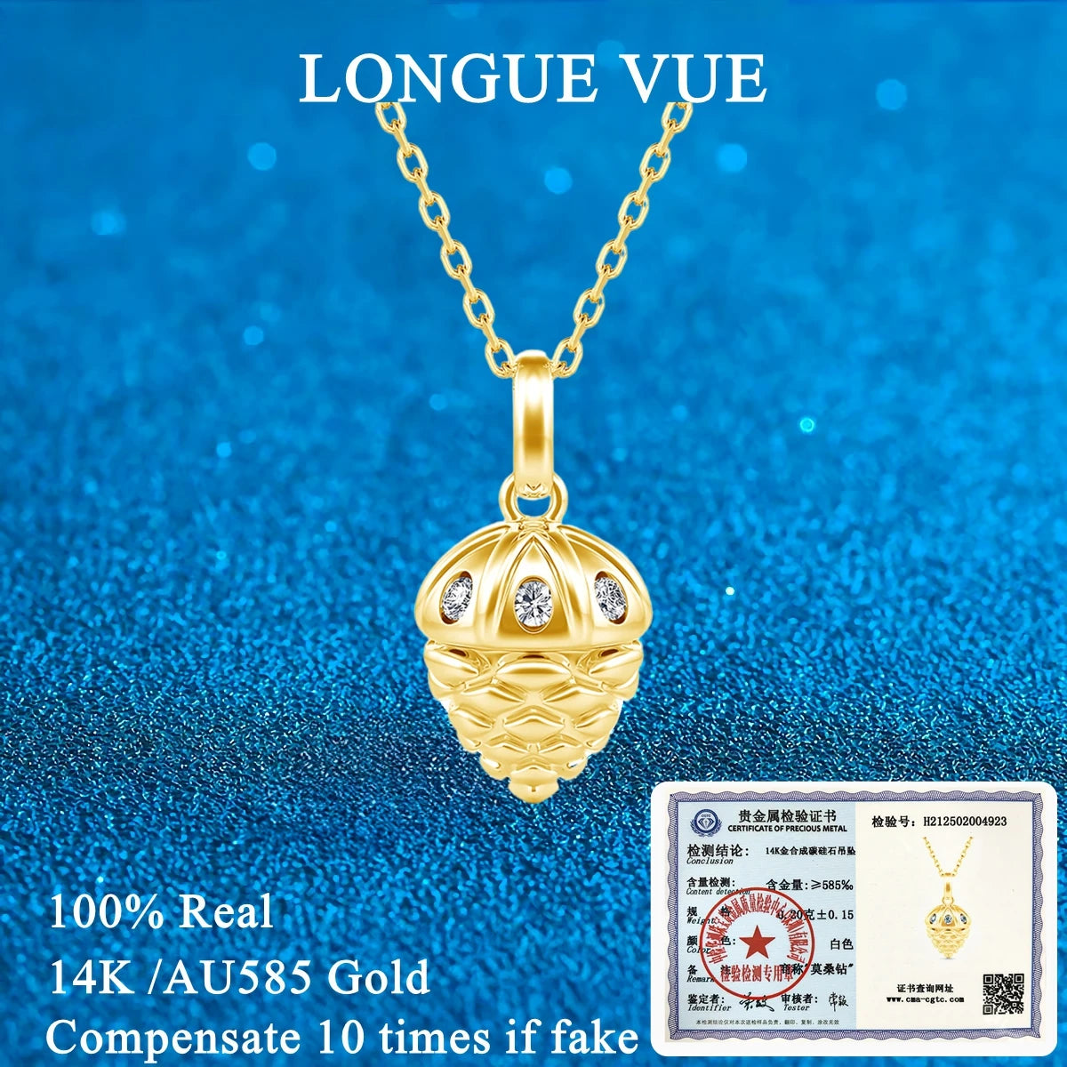 Luck Acorn Necklace Pendants Real Gold 14K Moissanite Women's Pendant Collar Pine Nuts Charms For Jewelry Making Lover Gift