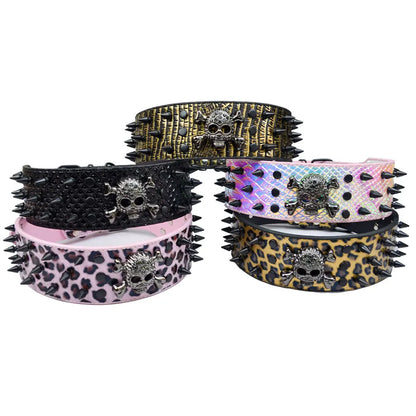 Spiked Dog Collars Leather for Large Medium Dogs Pit Bull Mastiff Rottweiler Pitbull Labrador Boxer Medium To Large Skull Collar