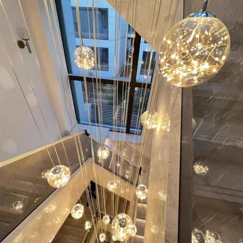 Starry Sky Staircase Lamp Long Chandelier Nordic Design Duplex Corridor Light Luxury Creative Pendant Lights Apartment Hall