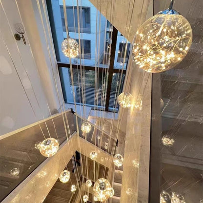 Starry Sky Staircase Lamp Long Chandelier Nordic Design Duplex Corridor Light Luxury Creative Pendant Lights Apartment Hall