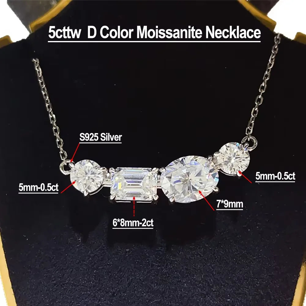 Serenity 5cttw D Color Moissanite Pendant Necklace for Women 100% S925 Sterling Silver Plated 18K Lab Diamond Neck Chain Jewelry