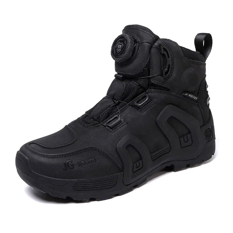 JG WOLVES Men Women Motorcycle Riding Boots Waterproof Cowhide Leather Breathable Anti-Slip Wear-Resistant Touring Moto Shoes