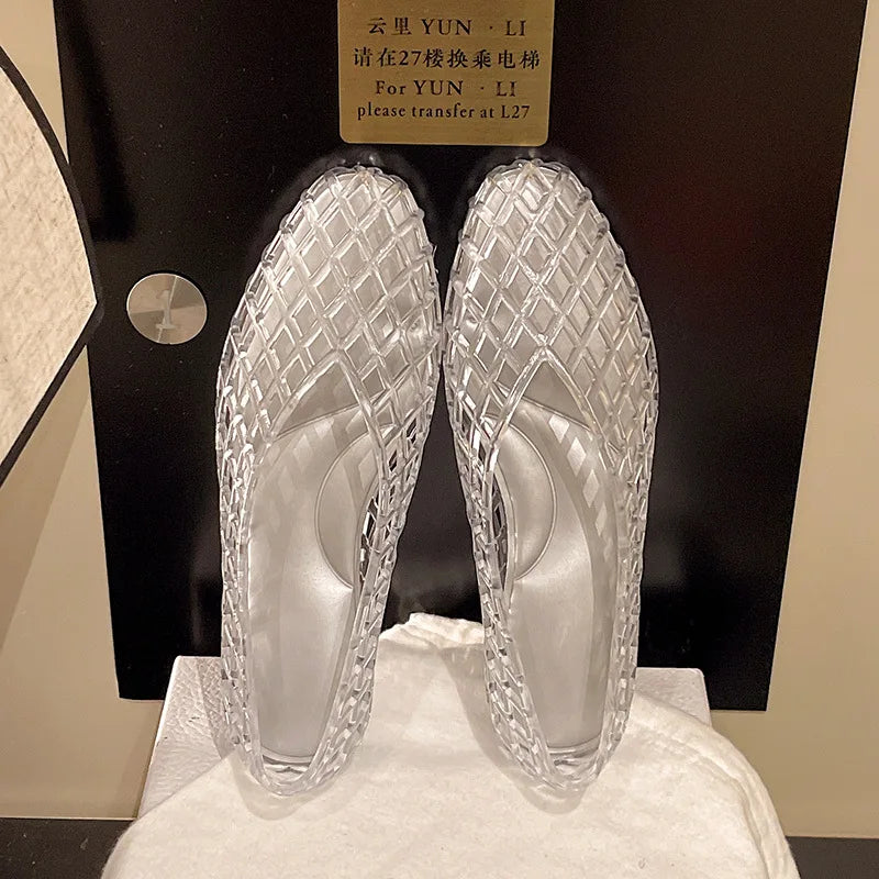 New V-mouth Crystal Jelly Shoes Fashionable, Versatile, Comfortable, Flat Bottom Single Shoes, Casual Sandals for Women