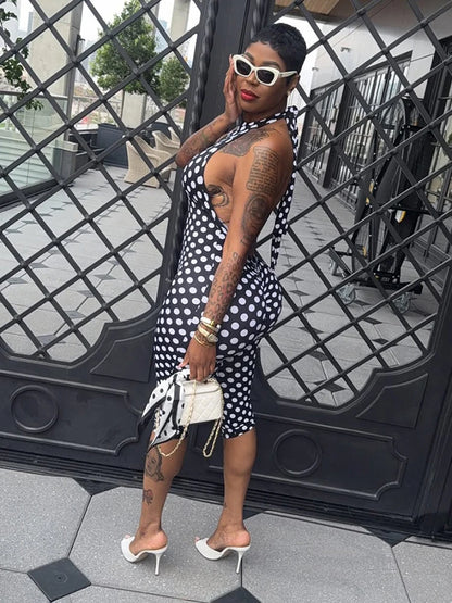 Kliou Colorful Print Playsuits Woman Bandage Halter Backless Skinny Peach Hip Female Midnight Club Party Sexy Fashion Rompers