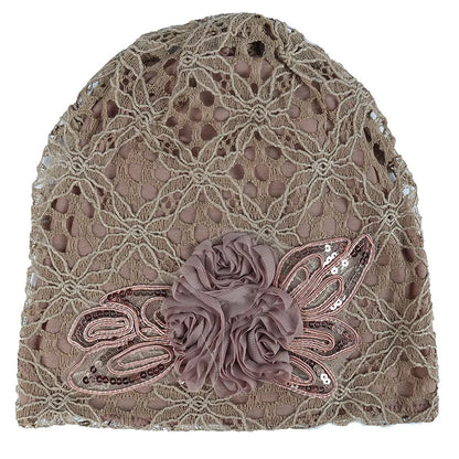 Elegant Women Sequins Lace Turban Cap Flowers Muslim Headwear Hat Female Head Wraps Ladies Headscarf Bonnet Turbante Mejur