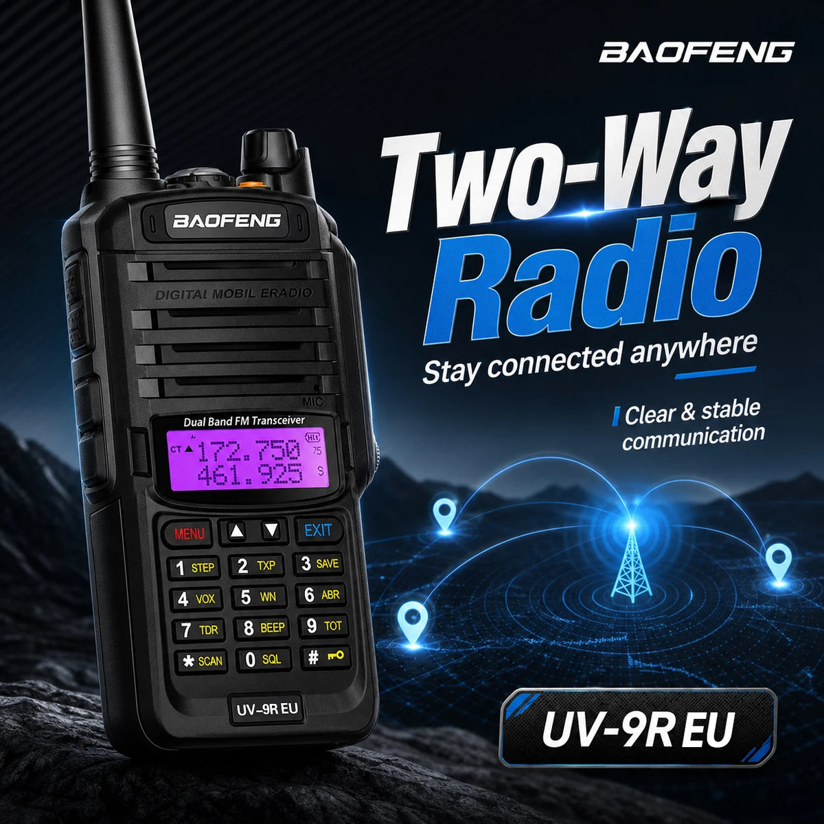 Baofeng UV-9R EU IP45 Waterproof Marine Walkie Talkie Dual Band VHF UHF Long Range Radio Fishing Boating Outdoor Adventure