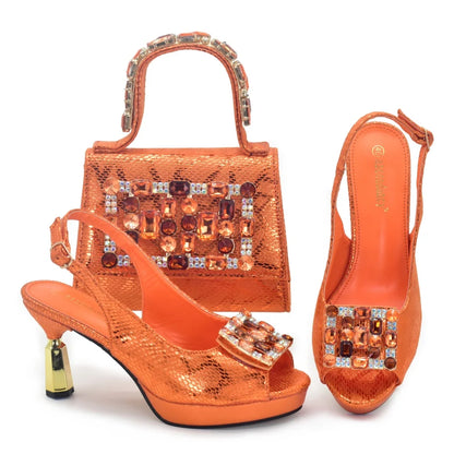 New Arrival Bag and Shoe Set Nigeria Party Pumps Women Shoes and Bags To Match Set Italy Lady Rhinestone Pumps Women Luxury