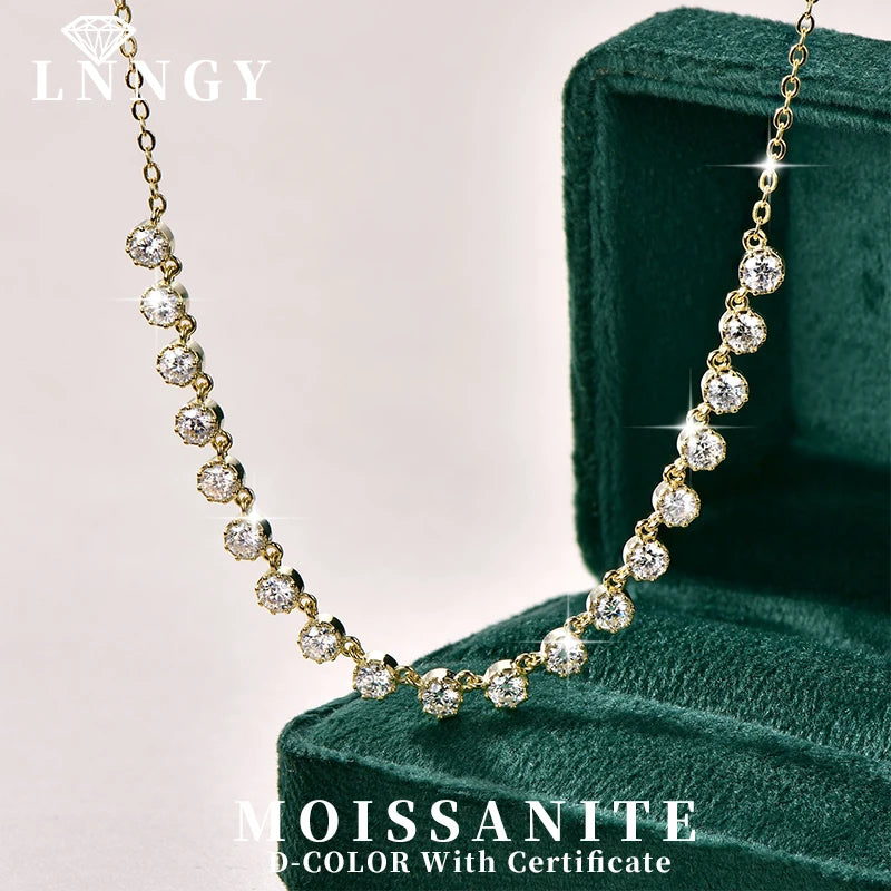 Lnngy Sparkling 3MM Moissanite Bubble-Style Necklace 14K Gold Filled Choker Necklace for Women Wedding Jewelry Accessories