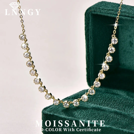Lnngy Sparkling 3MM Moissanite Bubble-Style Necklace 14K Gold Filled Choker Necklace for Women Wedding Jewelry Accessories