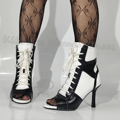 Ankle Sandal Boots Sneaker Patchwork Lace-Up Leather Open Toe Thin Heels Women Shoes Fashion Luxury Elegant Concise Sexy Newest