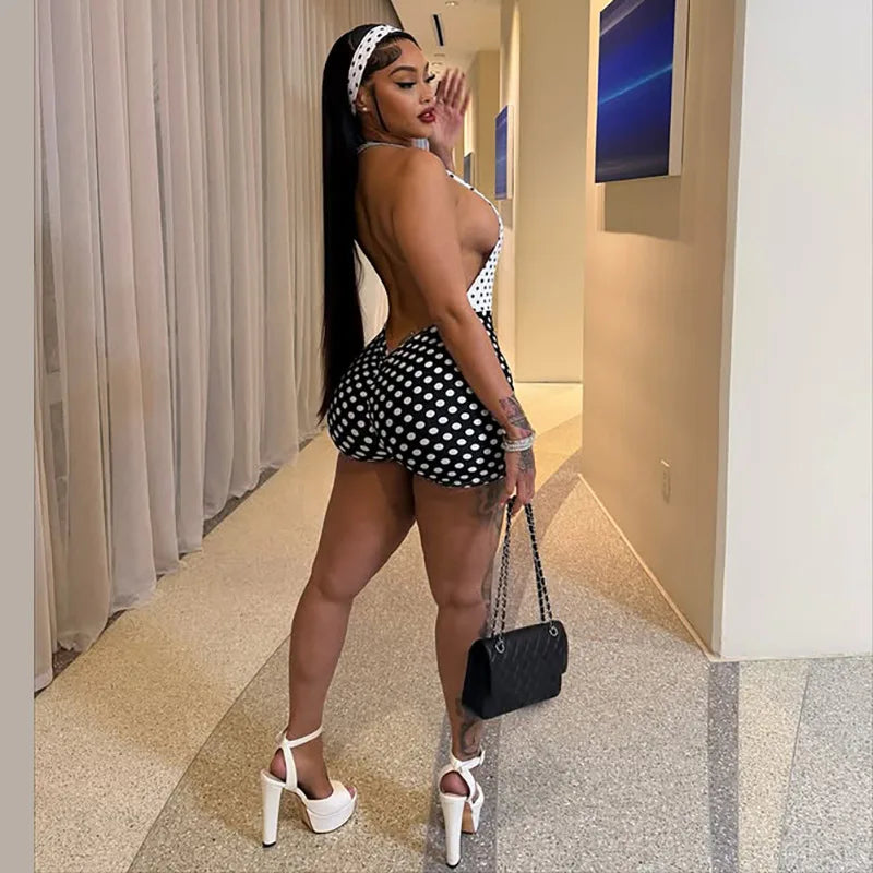 2026 Summer Hot Sale Women Sexy Polka Dot Print Bodycon Rompers Female Streetwear 1 Piece Outfit Women's Jumpsuits Playsuits